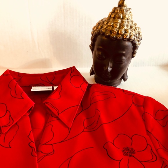 Vintage Liz Baker Red & Black Blouse - Picture 2 of 6